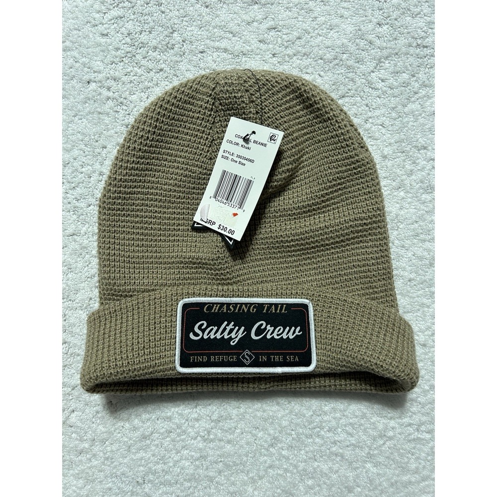 Salty Crew Khaki Coastal Beanie Hat Cap OS (A1)